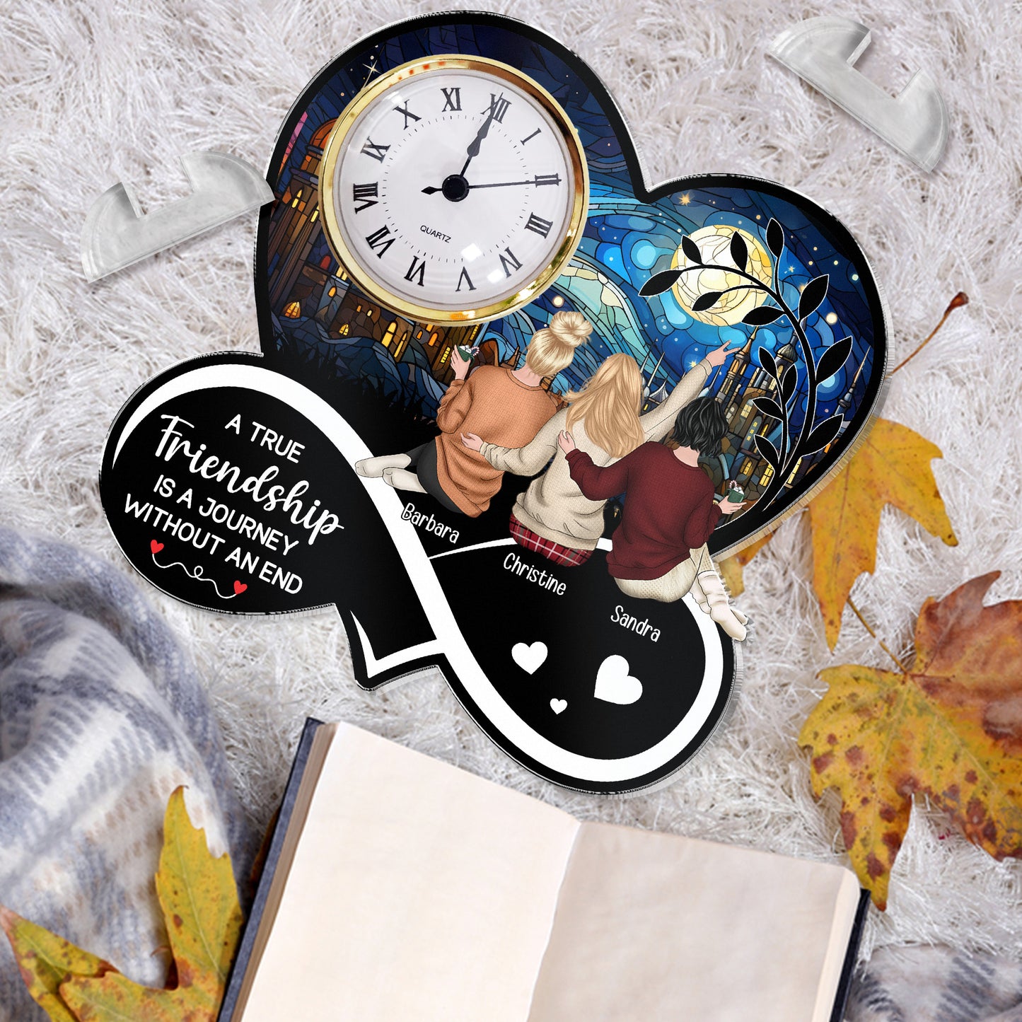 A True Friendship Is A Journey Without An End - Personalized Acrylic Desk Clock