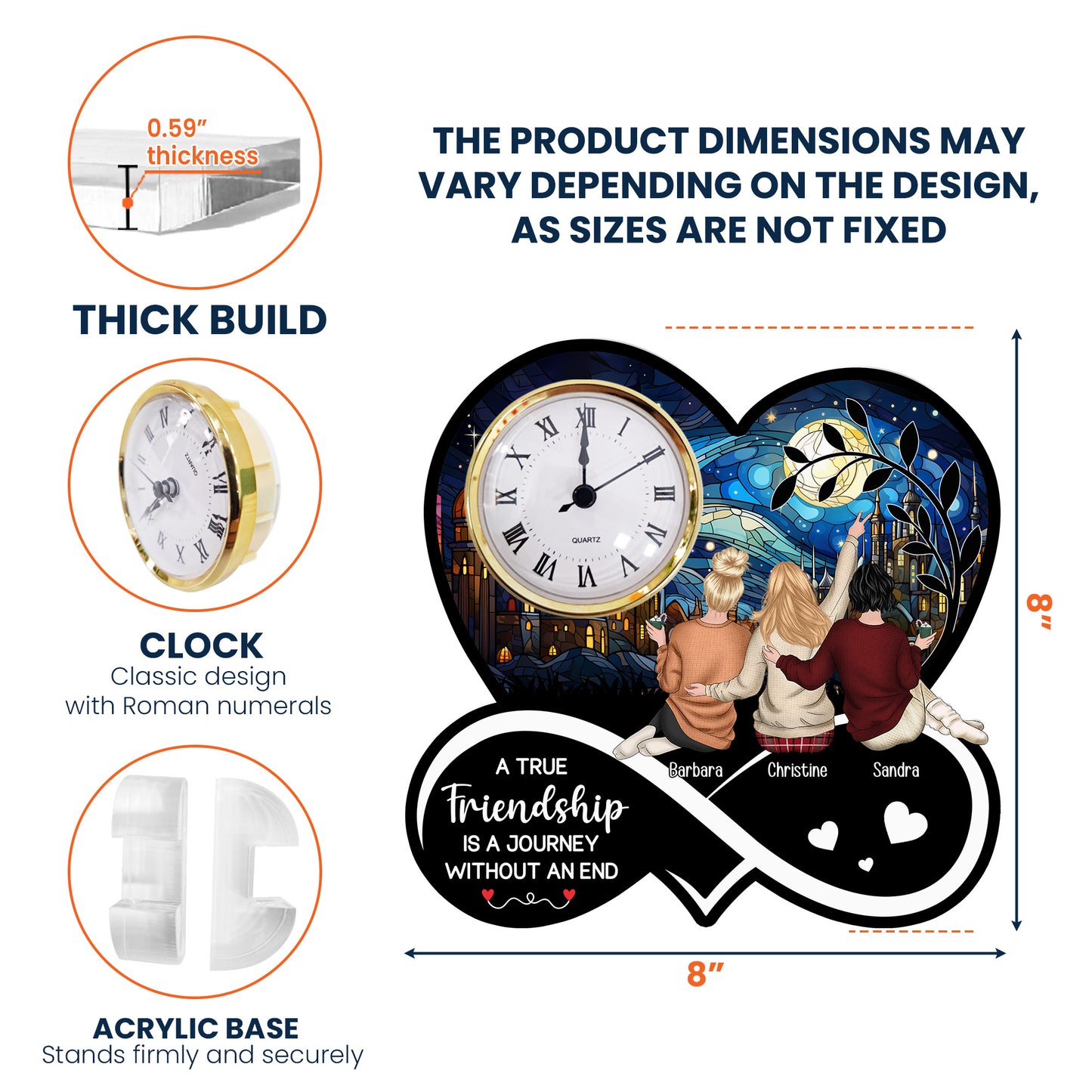 A True Friendship Is A Journey Without An End - Personalized Acrylic Desk Clock