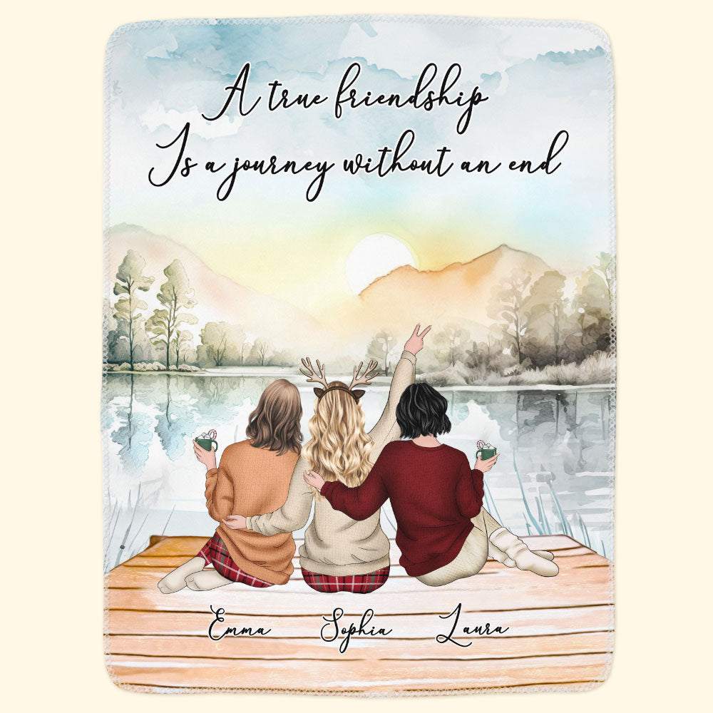 A True Friendship Is A Journey Without An End - Personalized Blanket