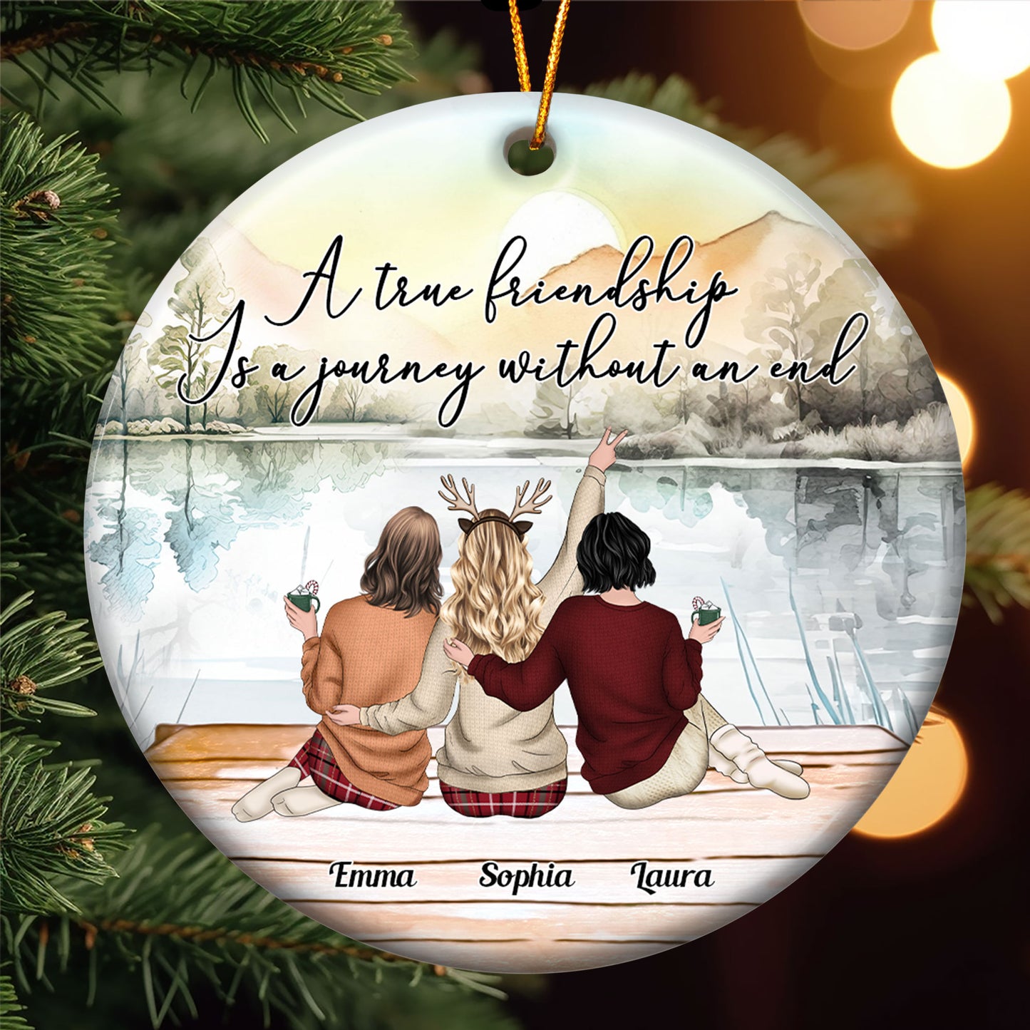 A True Friendship Is A Journey Without An End - Personalized Ceramic Ornament