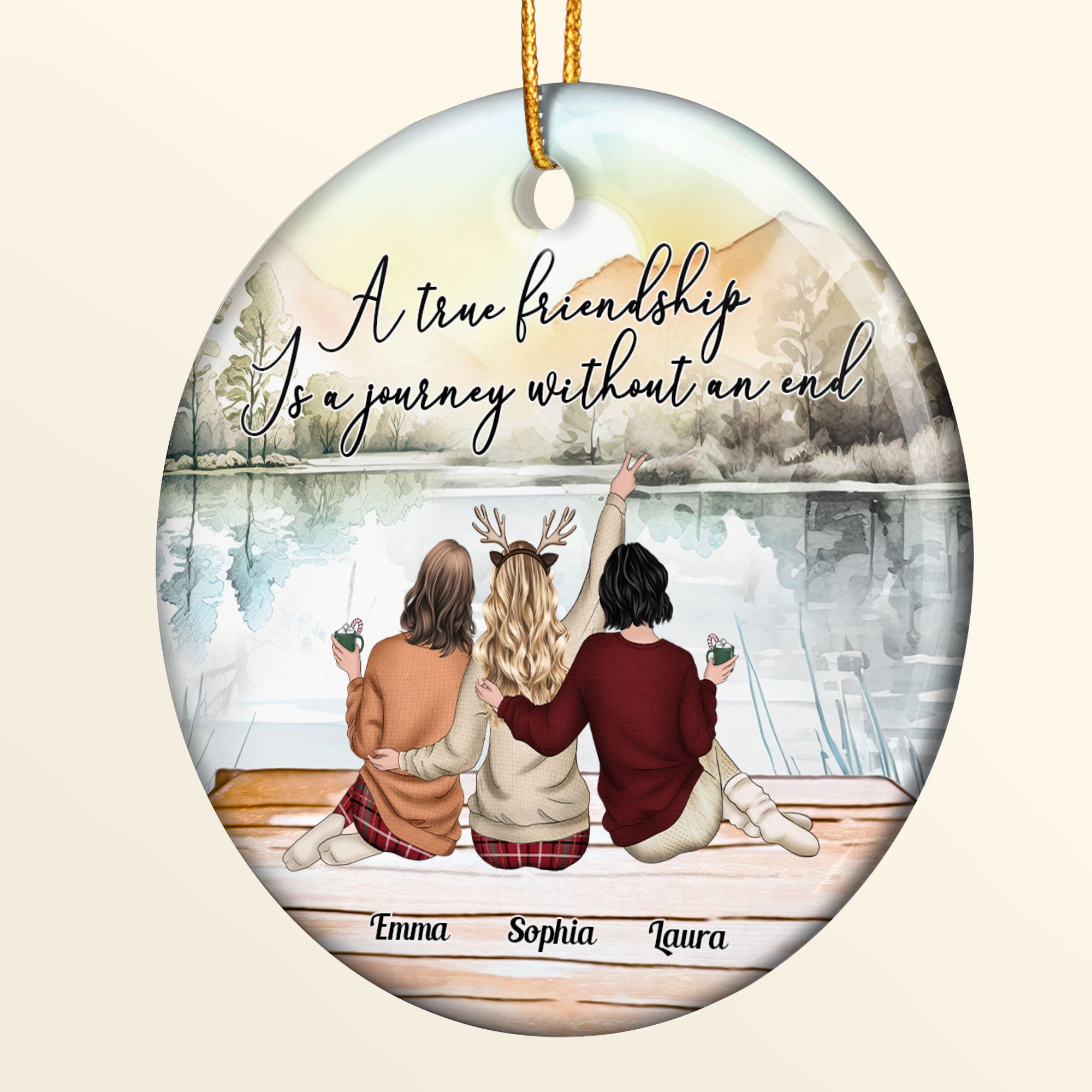 A True Friendship Is A Journey Without An End - Personalized Ceramic Ornament