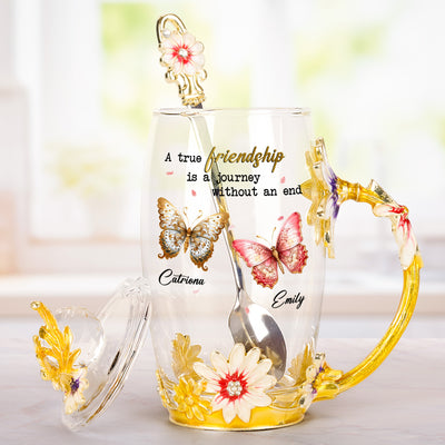 A True Friendship Is A Journey Without An End - Personalized Enamel Flower Tea Cup