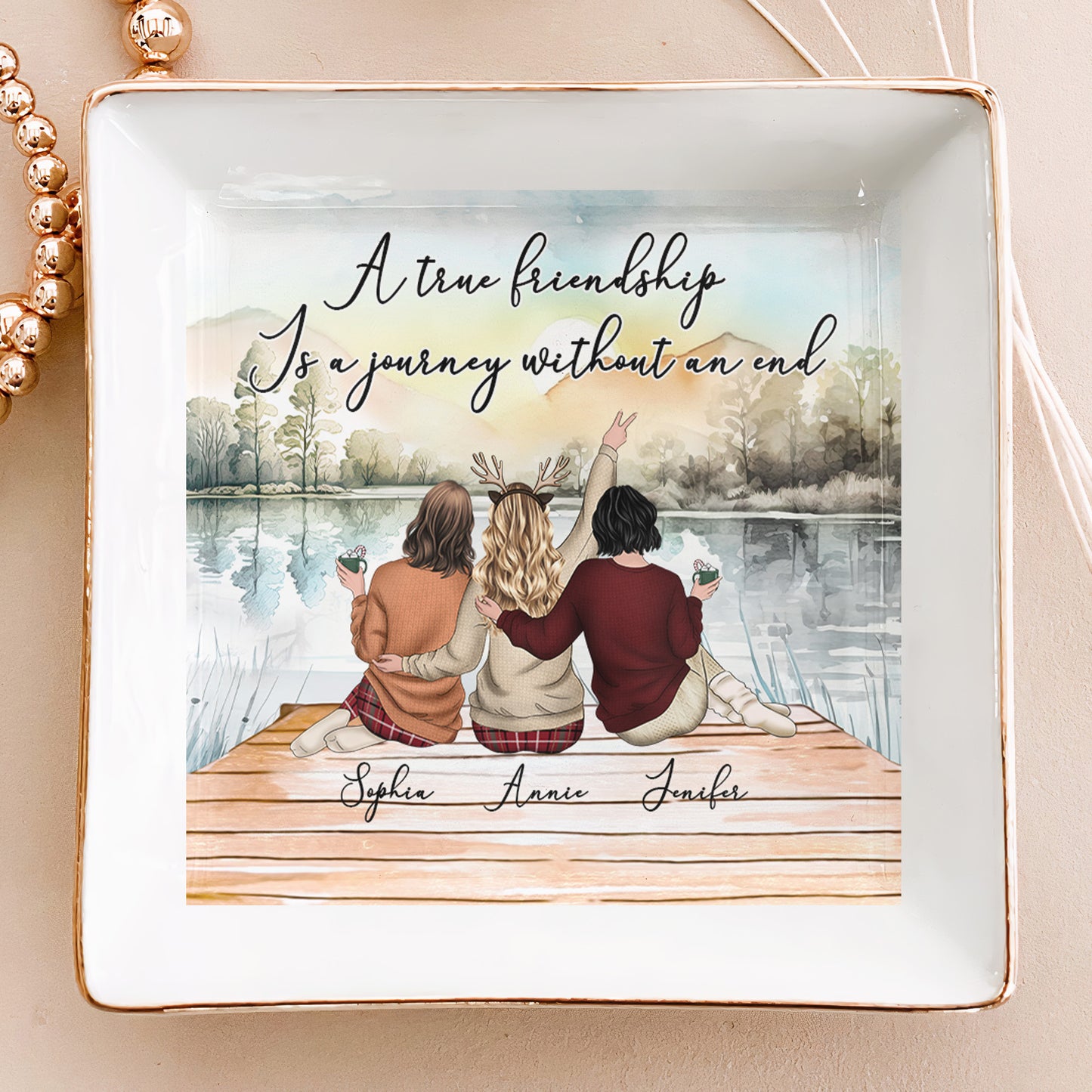 A True Friendship Is A Journey Without An End - Personalized Jewelry Dish