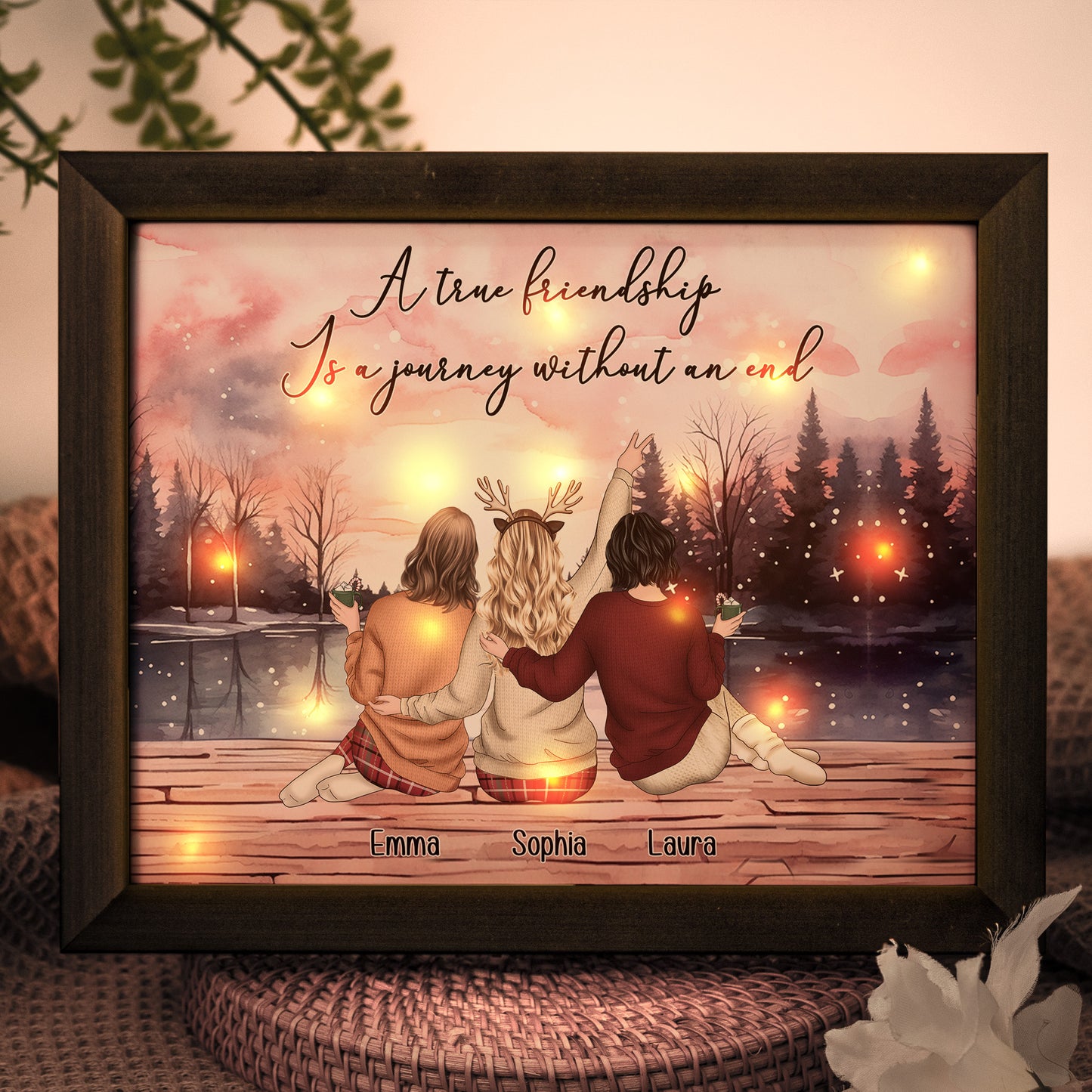 A True Friendship Is A Journey Without An End - Personalized LED Shadow Box