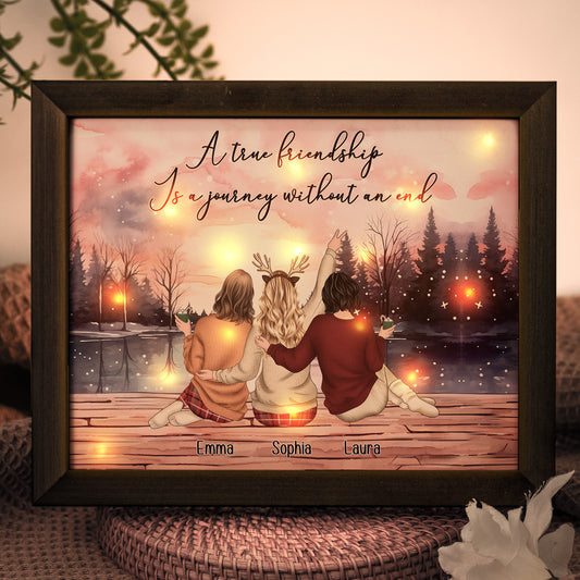 A True Friendship Is A Journey Without An End - Personalized LED Shadow Box
