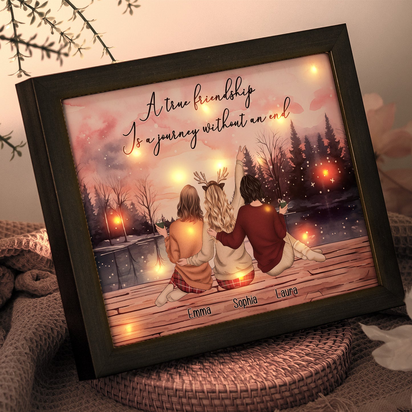 A True Friendship Is A Journey Without An End - Personalized LED Shadow Box