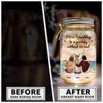 A True Friendship Is A Journey Without An End - Personalized Mason Jar Light