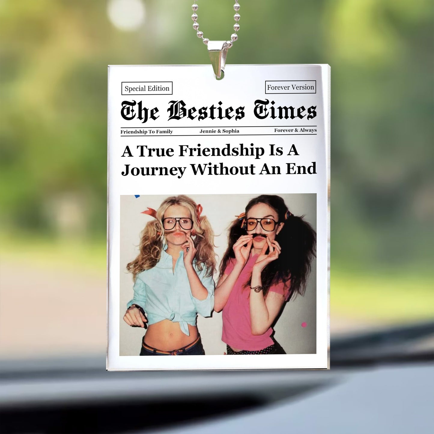 A True Friendship Is A Journey Without An End - Personalized Photo Rear View Mirror Accessory