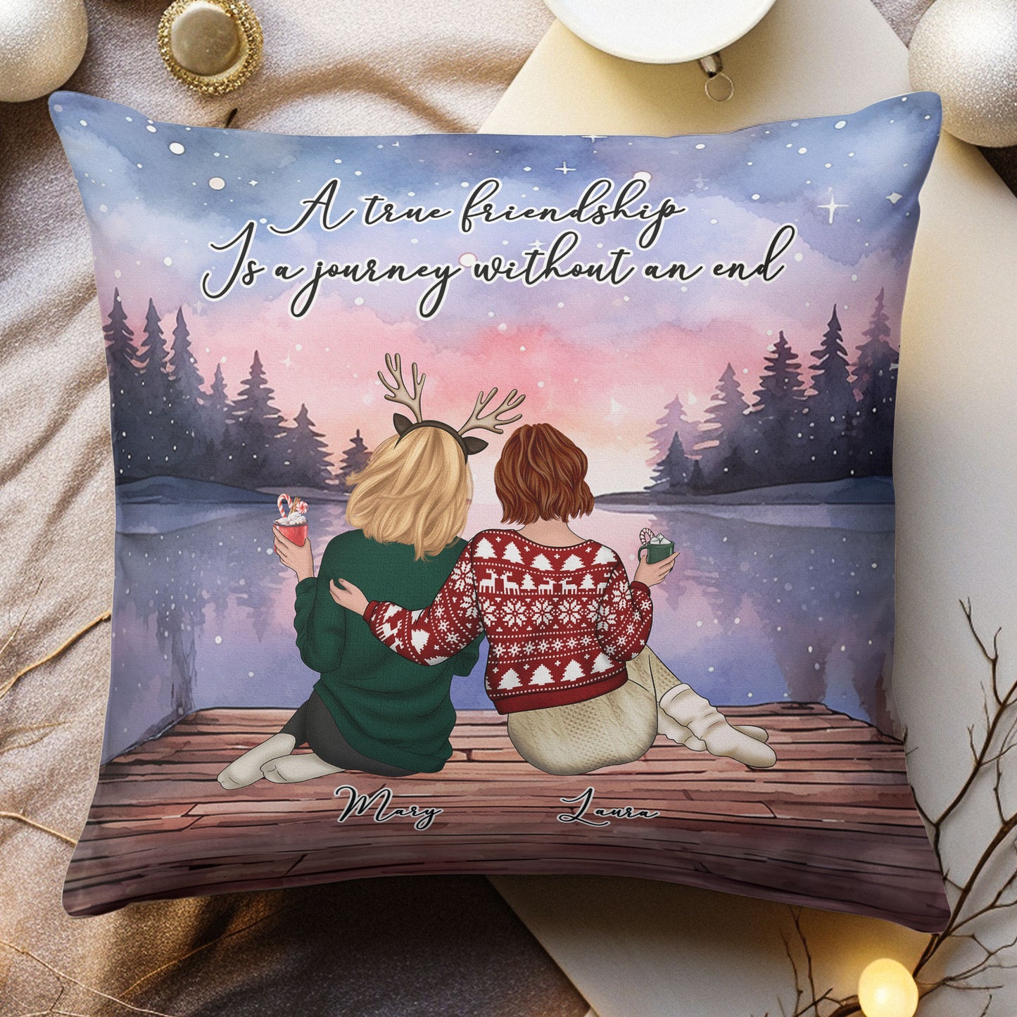 A True Friendship Is A Journey Without An End - Personalized Pillow (Insert Included)