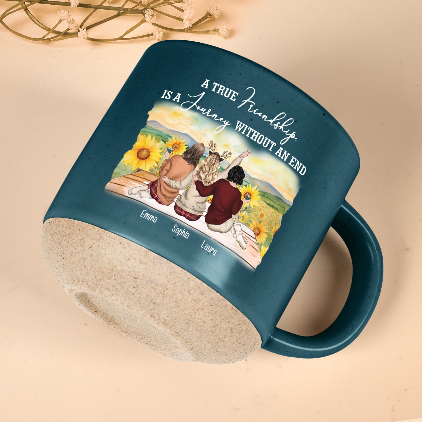 A True Friendship Is A Journey Without An End - Personalized Pottery Mug