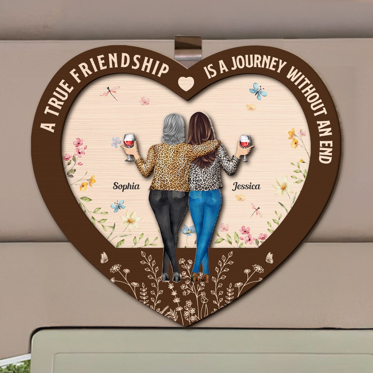 A True Friendship Is A Journey Without An End - Personalized Wooden Car Visor Clip