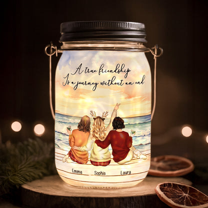 A True Friendship Is A Journey Without An End - Personalized Solar Mason Jar Light