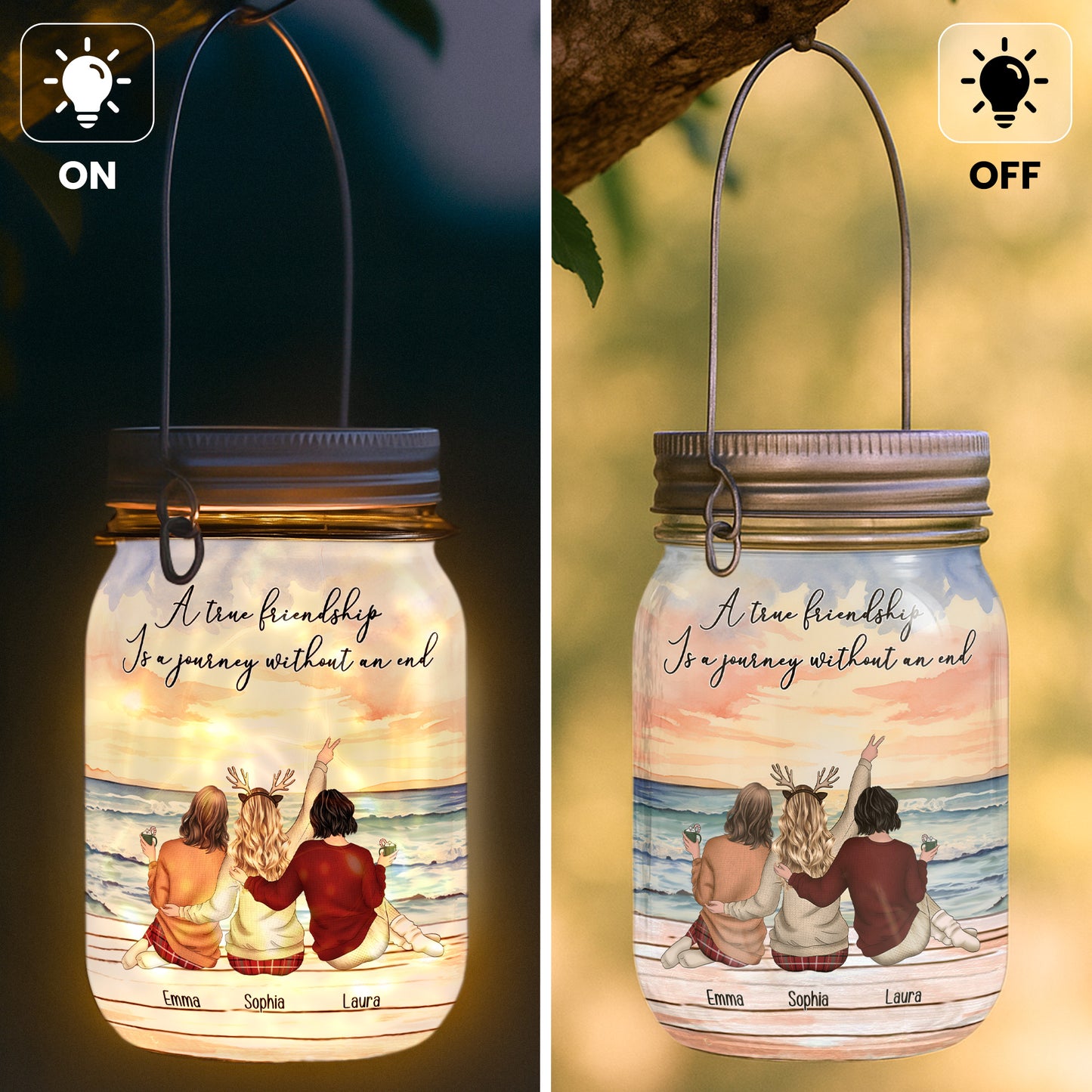 A True Friendship Is A Journey Without An End - Personalized Solar Mason Jar Light