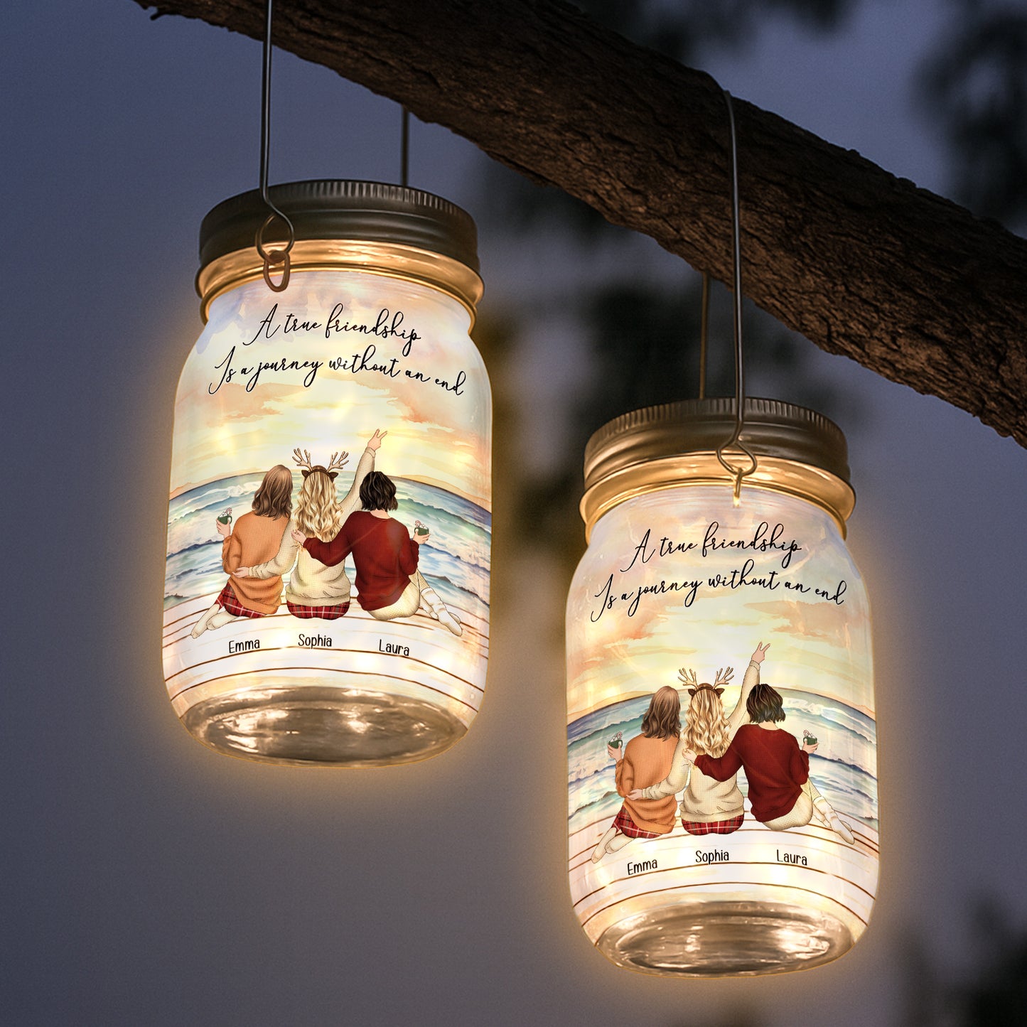 A True Friendship Is A Journey Without An End - Personalized Solar Mason Jar Light