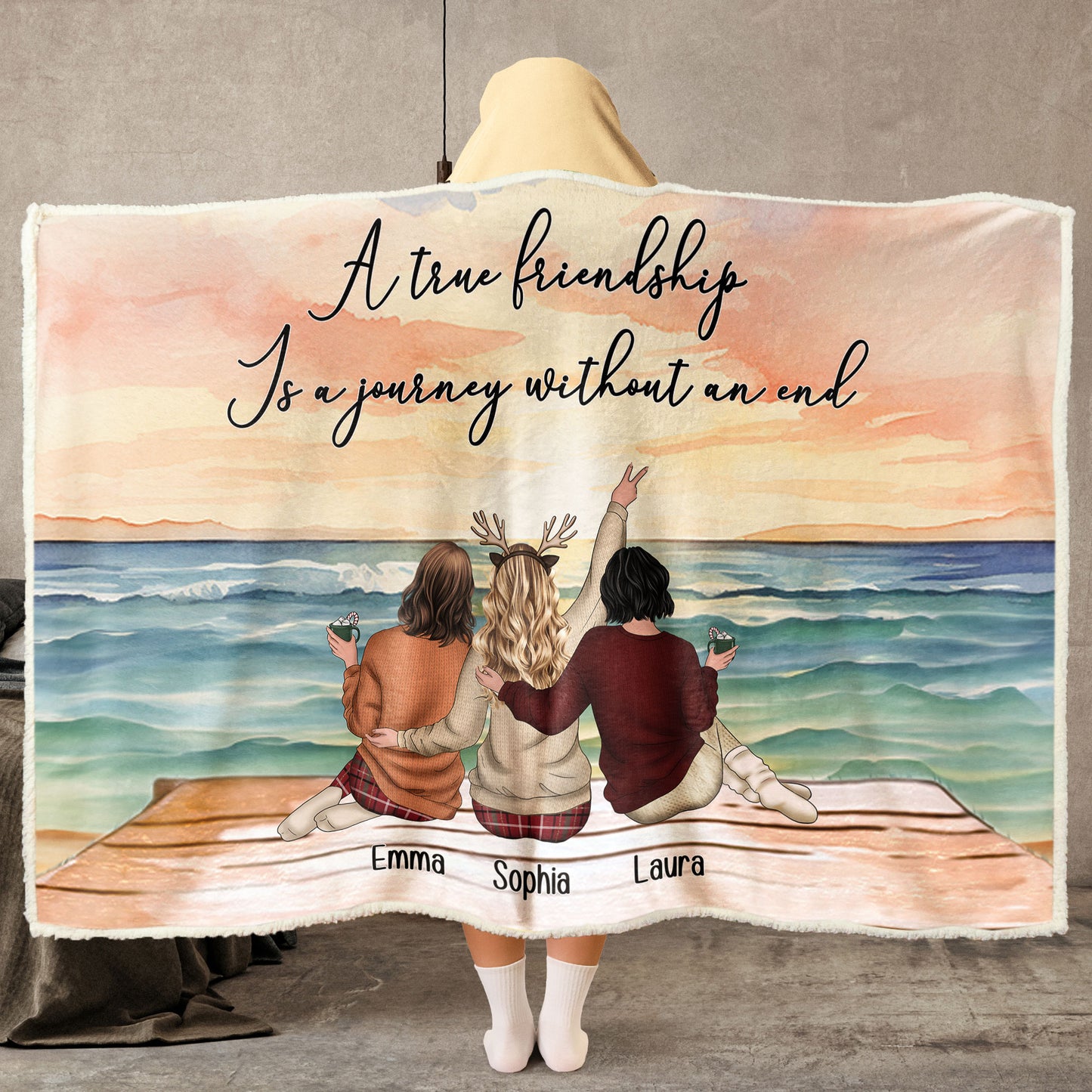 A True Friendship Is A Journey Without An End - Personalized Wearable Blanket Hoodie