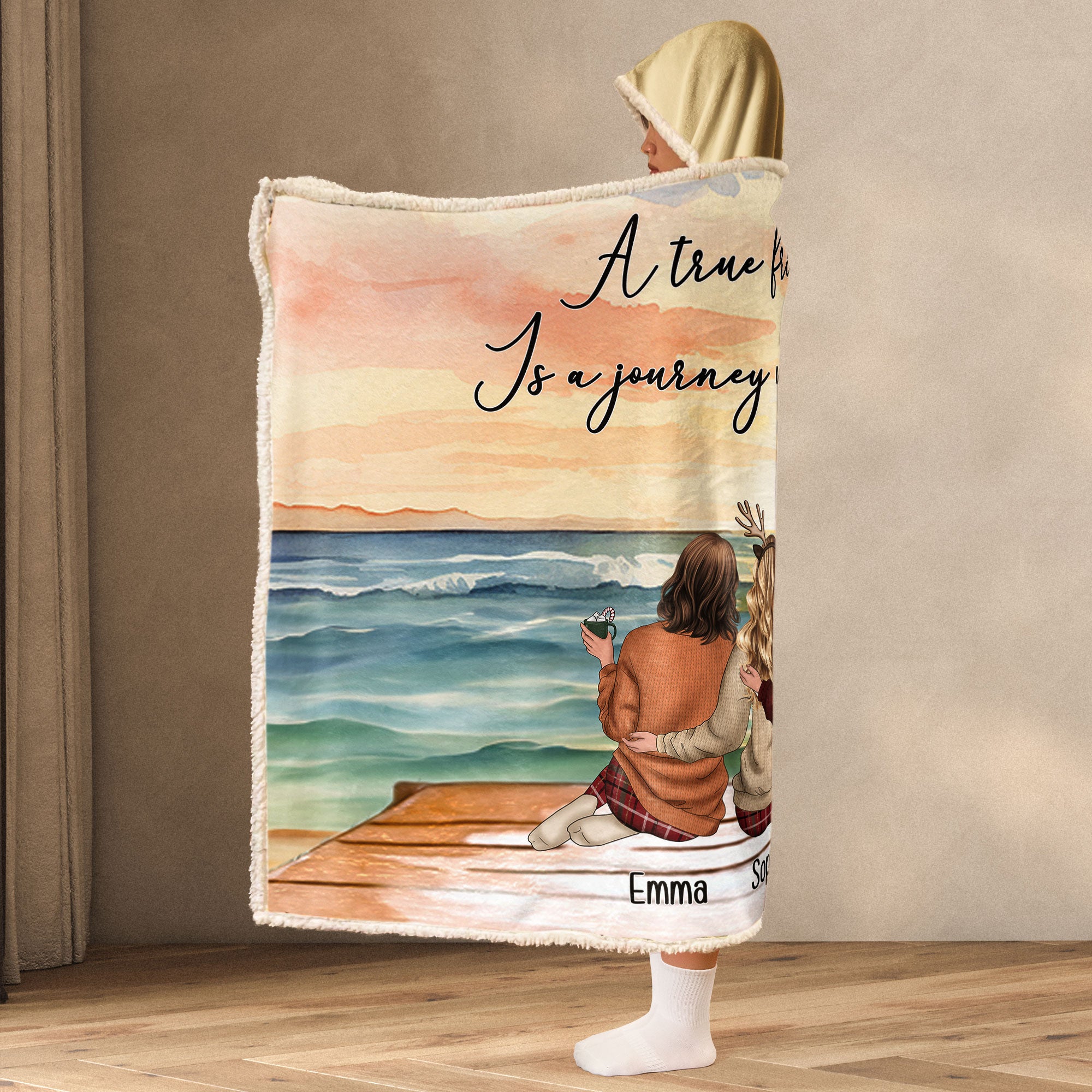 A True Friendship Is A Journey Without An End - Personalized Wearable Blanket Hoodie