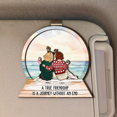 A True Friendship Is A Journey Without An End - Personalized Wooden Car Visor Clip