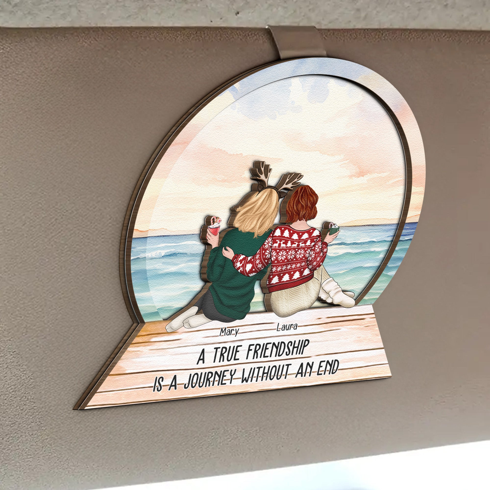 A True Friendship Is A Journey Without An End - Personalized Wooden Car Visor Clip