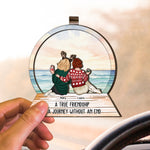 A True Friendship Is A Journey Without An End - Personalized Wooden Car Visor Clip