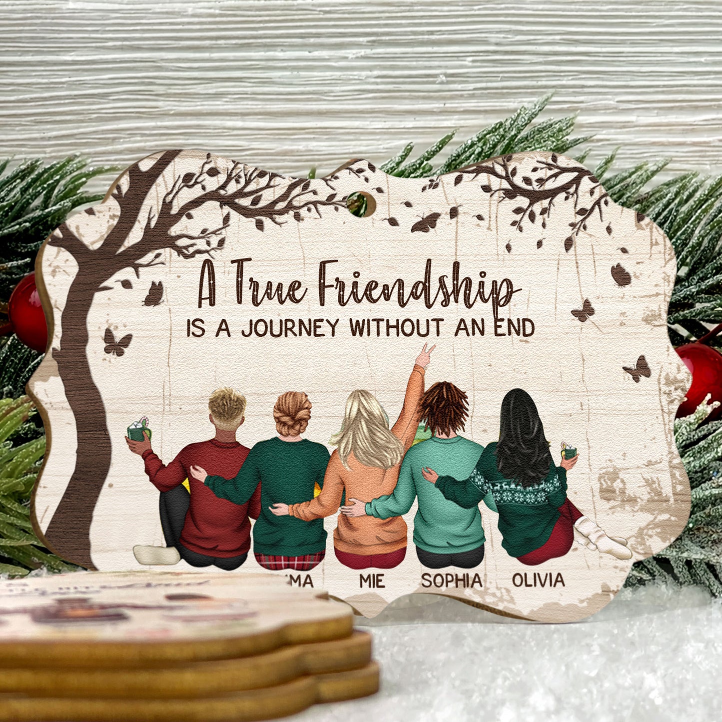 A True Friendship Is A Journey Without An End - Personalized Wooden Ornament