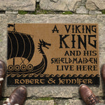 A Viking King And His Shieldmaiden Live Here - Personalized Doormat