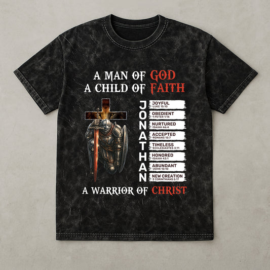 A Warrior Of Christ With Name Letter In Bible - Personalized Acid Wash T‑Shirt