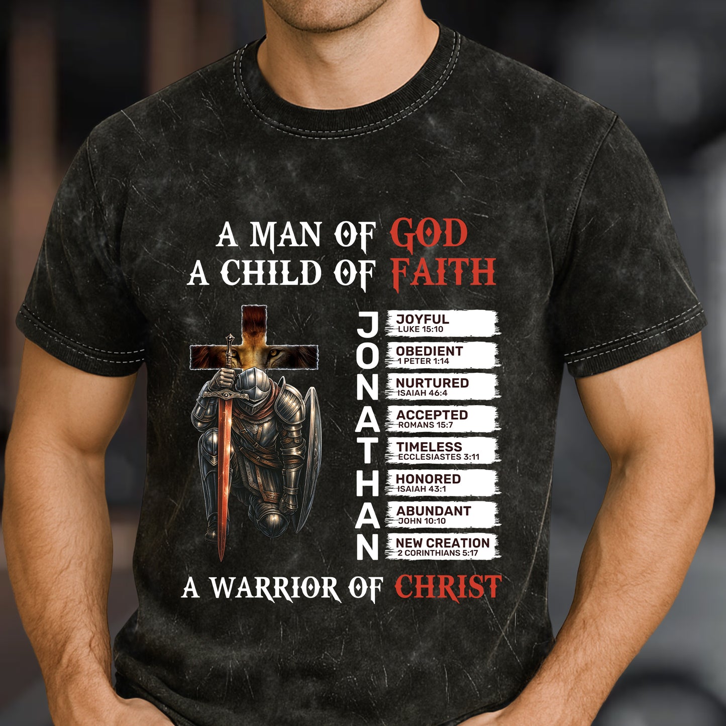 A Warrior Of Christ With Name Letter In Bible - Personalized Acid Wash T‑Shirt