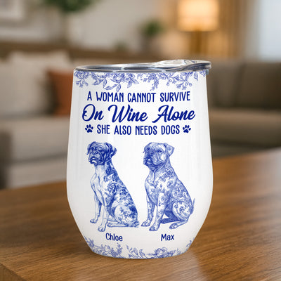 A Woman Cannot Survive On Wine Alone Toile De Jouy Style - Personalized Wine Tumbler