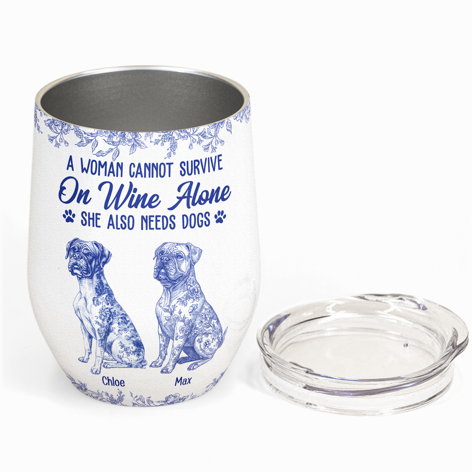 A Woman Cannot Survive On Wine Alone Toile De Jouy Style - Personalized Wine Tumbler