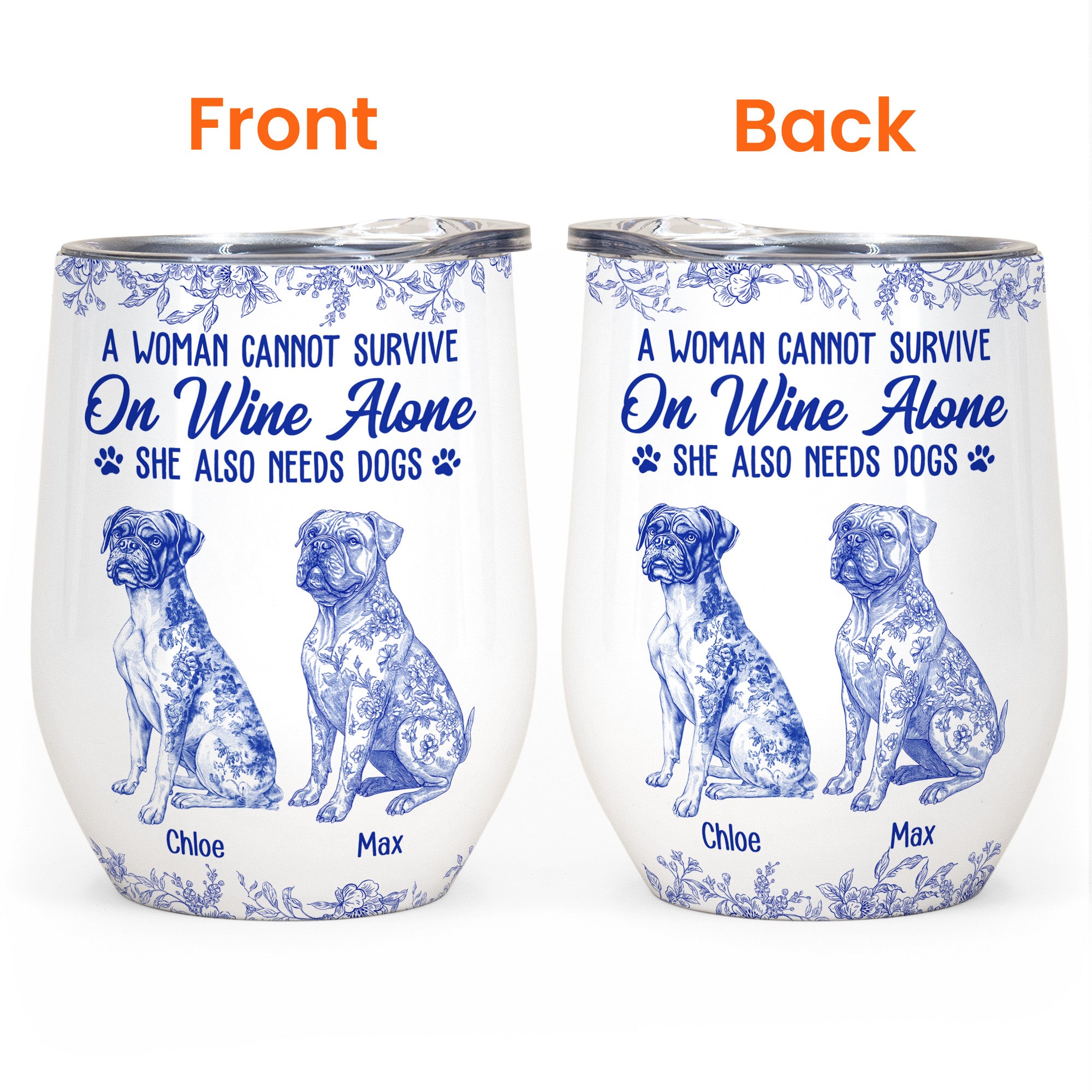 A Woman Cannot Survive On Wine Alone Toile De Jouy Style - Personalized Wine Tumbler