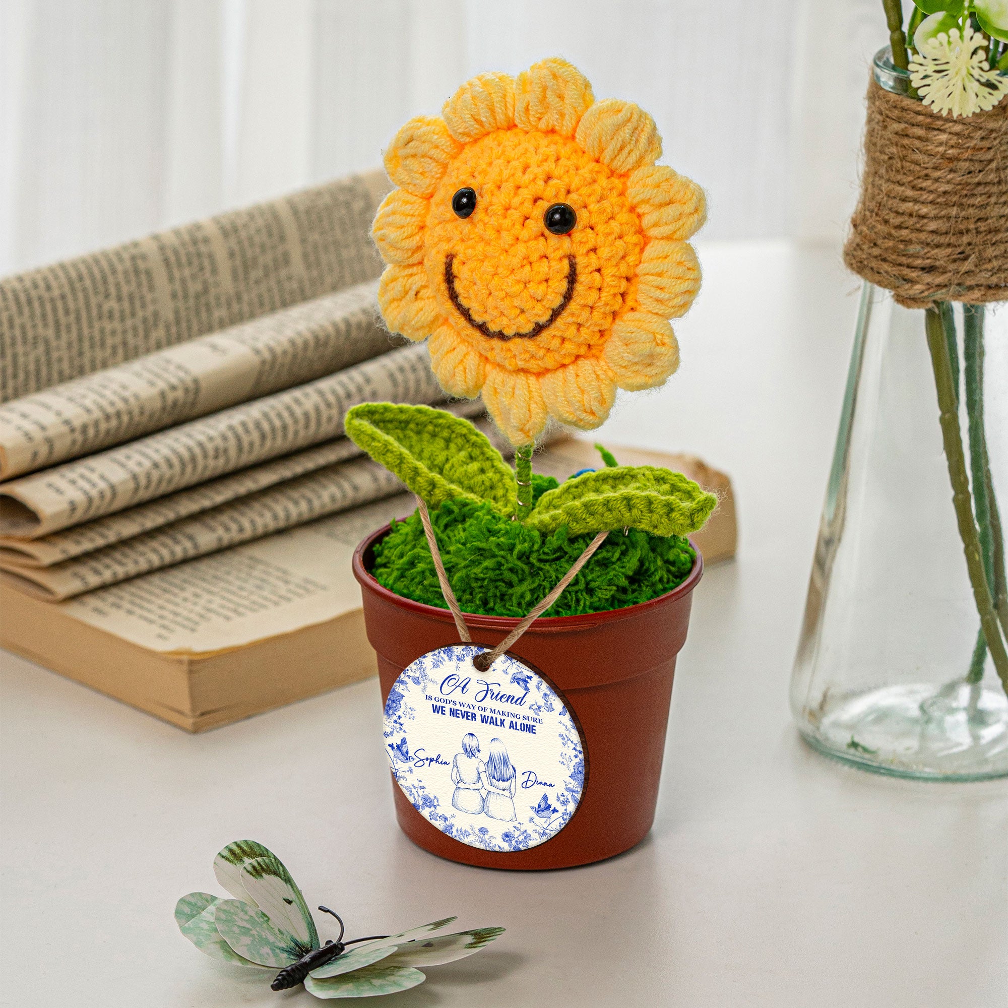 A Friend Is God's Way - Personalized Crochet Flower Lamp