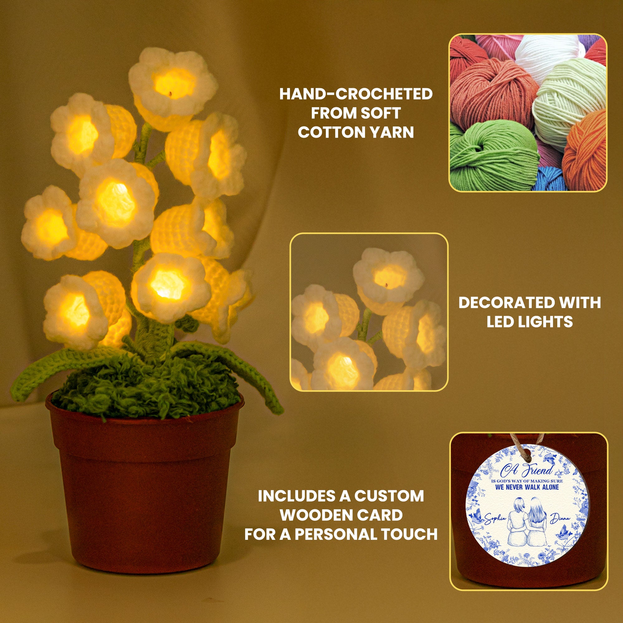 A Friend Is God's Way - Personalized Crochet Flower Lamp