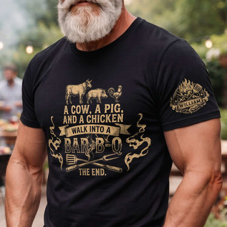 A-Cow,-A-Pig-And-A-Chicken-Walk-Into-A-Bar-B-Q-Funny-Bbq-Lover-Gifts-For-Men-Personalized-Shirt-1
