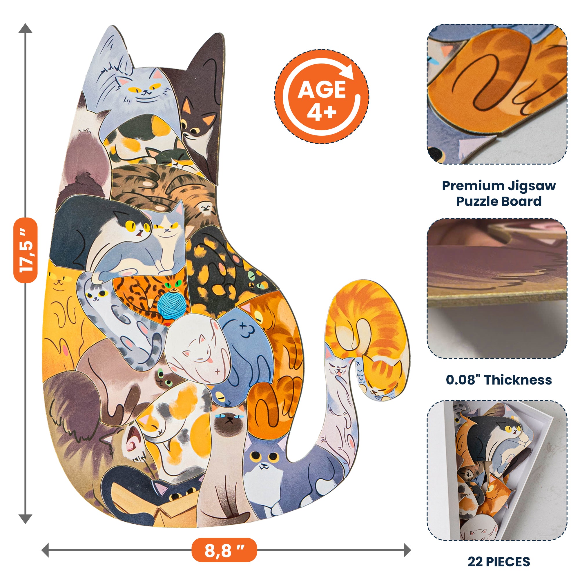 Adorable Cat-Shaped Puzzle For Kids, Cat Lovers - Cat Puzzle