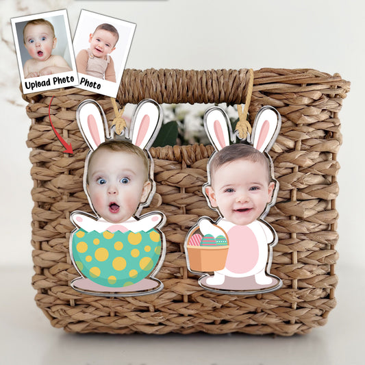 Adorable Kid Wear An Easter Bunny Costume - Personalized Photo Easter Ornament