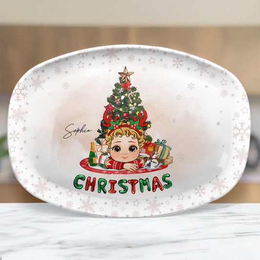 Adorable Kid With Christmas Tree - Personalized Platter