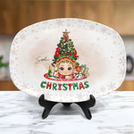 Adorable Kid With Christmas Tree - Personalized Platter