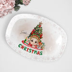 Adorable Kid With Christmas Tree - Personalized Platter