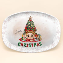 Adorable Kid With Christmas Tree - Personalized Platter