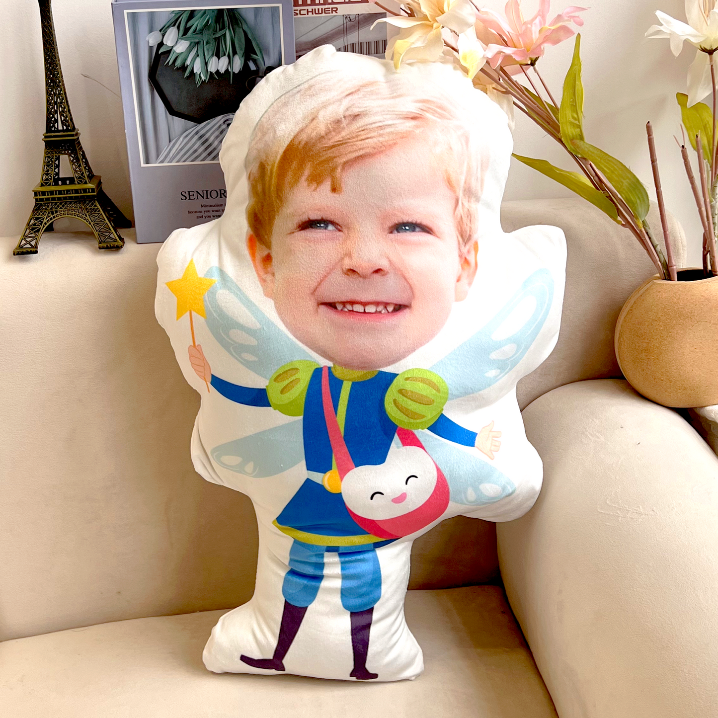 Adorable Kids Wear Tooth Fairy Costume - Personalized Photo Custom Shaped Pillow