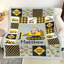 Adorable "Little Man" Construction - Personalized Baby Photo Blanket