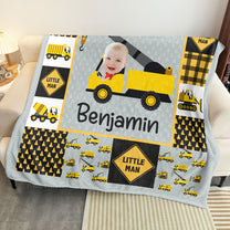 Adorable "Little Man" Construction - Personalized Baby Photo Blanket