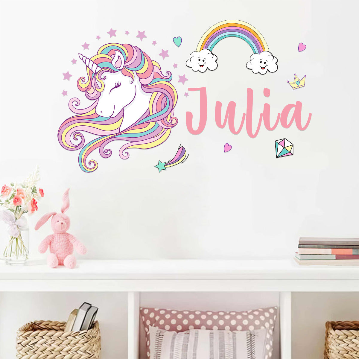 Adorable Unicorn And Rainbow Wall Sticker Decor For Kids' Room - Personalized Decal