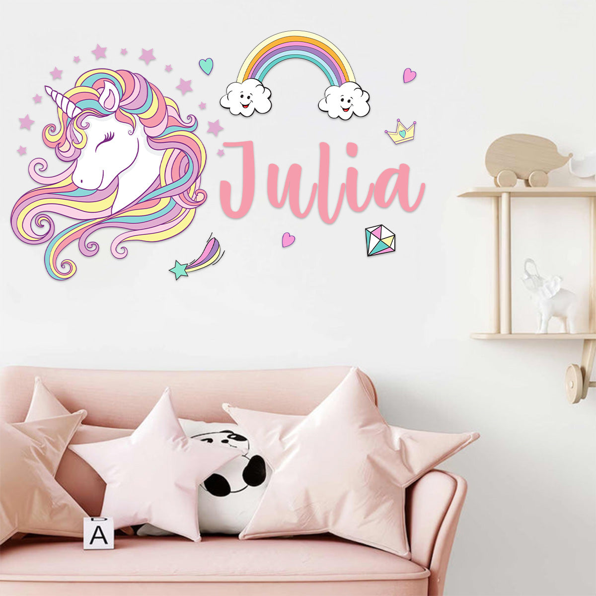 Adorable Unicorn And Rainbow Wall Sticker Decor For Kids' Room - Personalized Decal