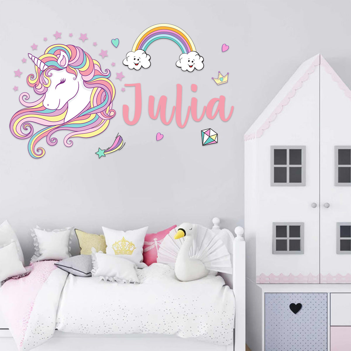 Adorable Unicorn And Rainbow Wall Sticker Decor For Kids' Room - Personalized Decal