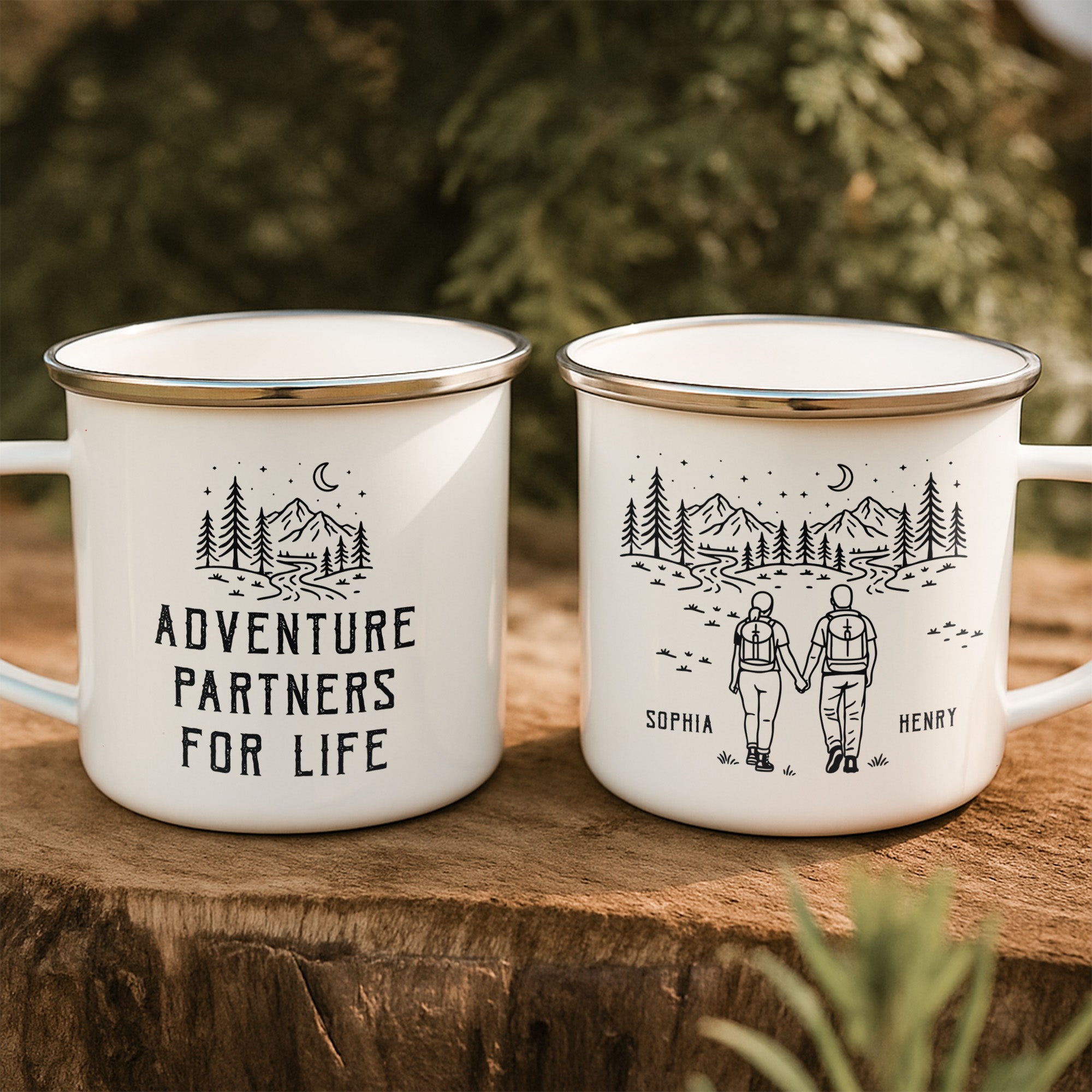 Adventure Partners For Life Couple Gift - Personalized Enamel Mug