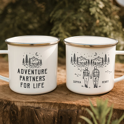 Adventure Partners For Life Couple Gift - Personalized Enamel Mug