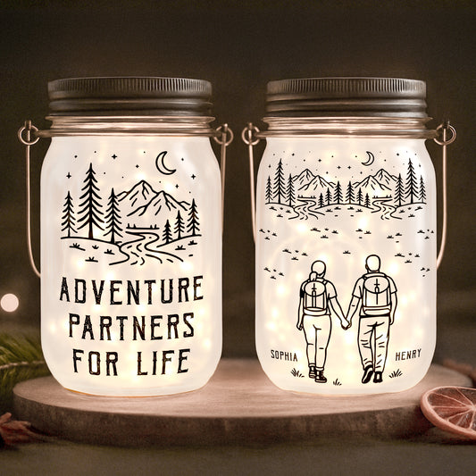 Adventure Partners For Life Couple Gift - Personalized Solar Mason Jar Light