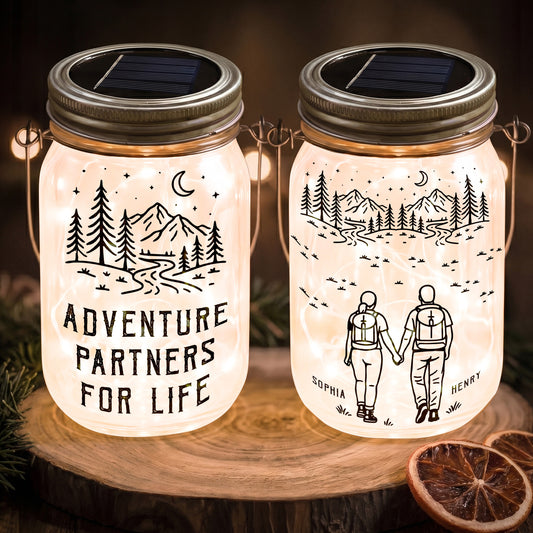 Adventure Partners For Life Couple Gift - Personalized Solar Mason Jar Light