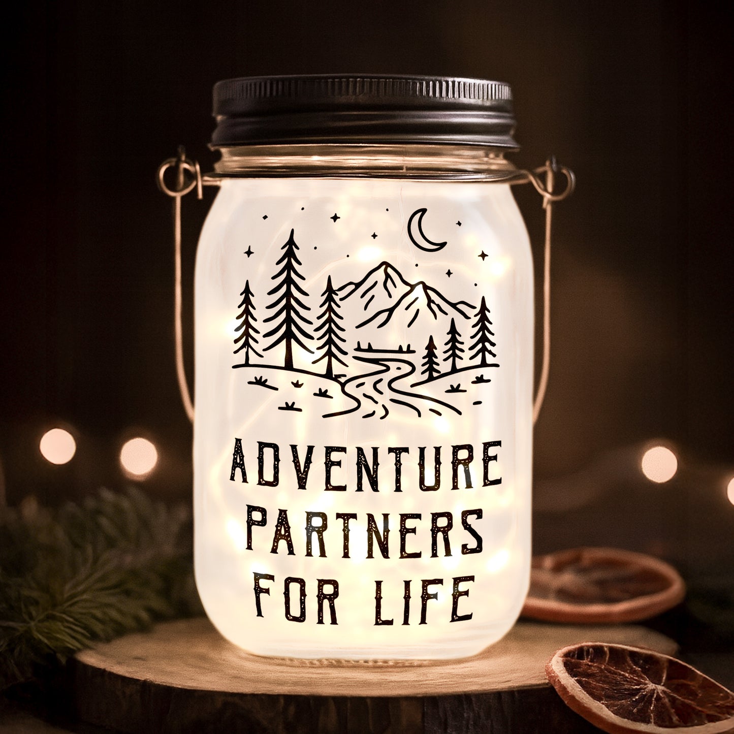 Adventure Partners For Life Couple Gift - Personalized Solar Mason Jar Light